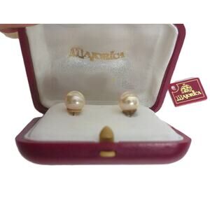 Vintage Majorica Organic Man-Made Pearl Stud Earrings in Original Case